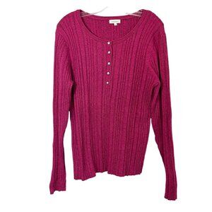 Sundance Echo Beauty Henley Pointelle Ribbed Knit Top Sweater - Size XL